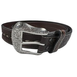 Ariat Tooled Leather Western Embroidered Belt Large Silver Buckle Size 44